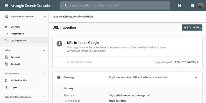 URL Inspector Page is not on Google | Google Search Console