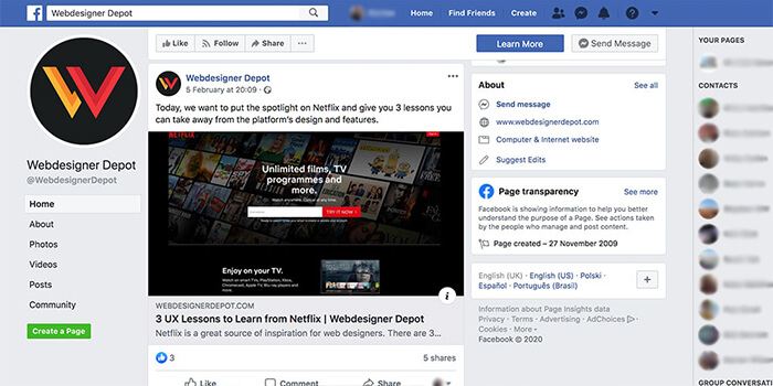 Webdesigner Depot Social Links | Facebook